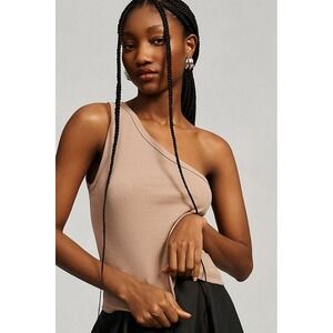 Anthropologie Pilcro One‎ Shoulder Ribbed Tank Top Taupe Size M New With Tags